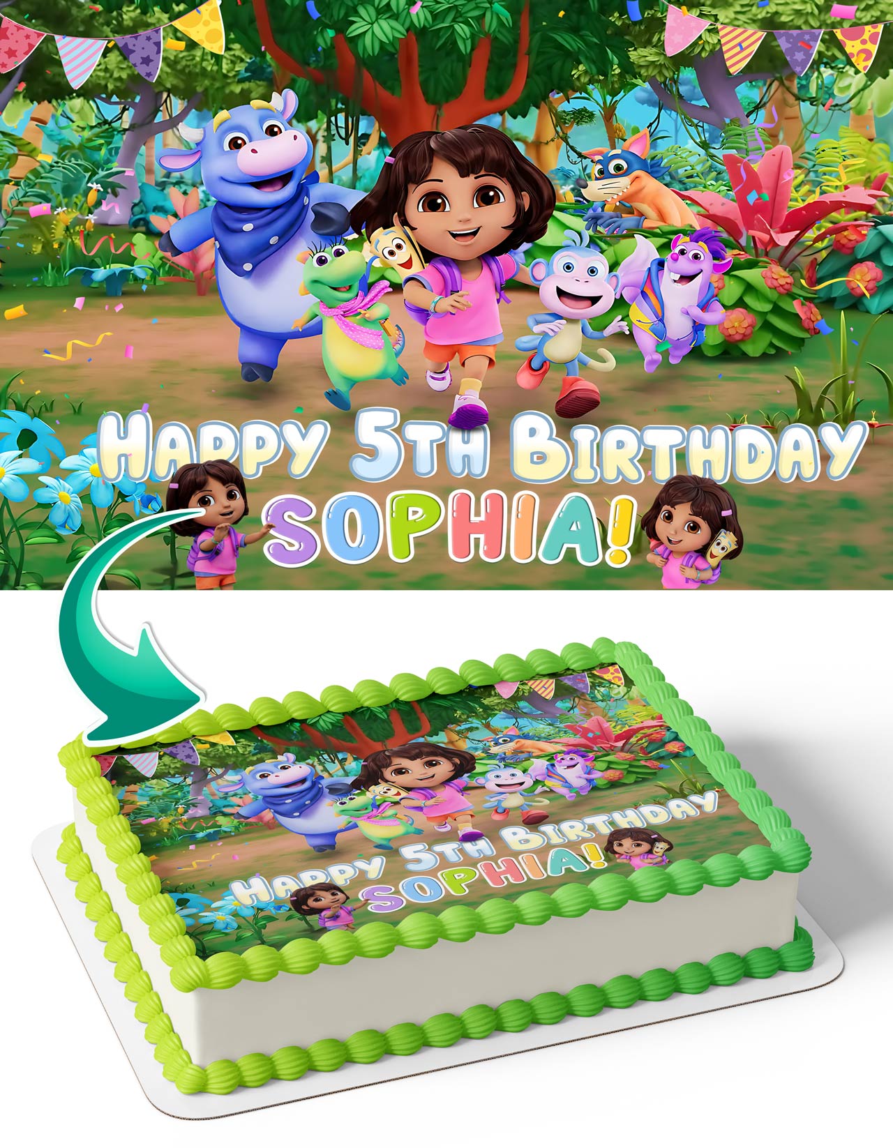 Dora Themed Edible Cake Topper