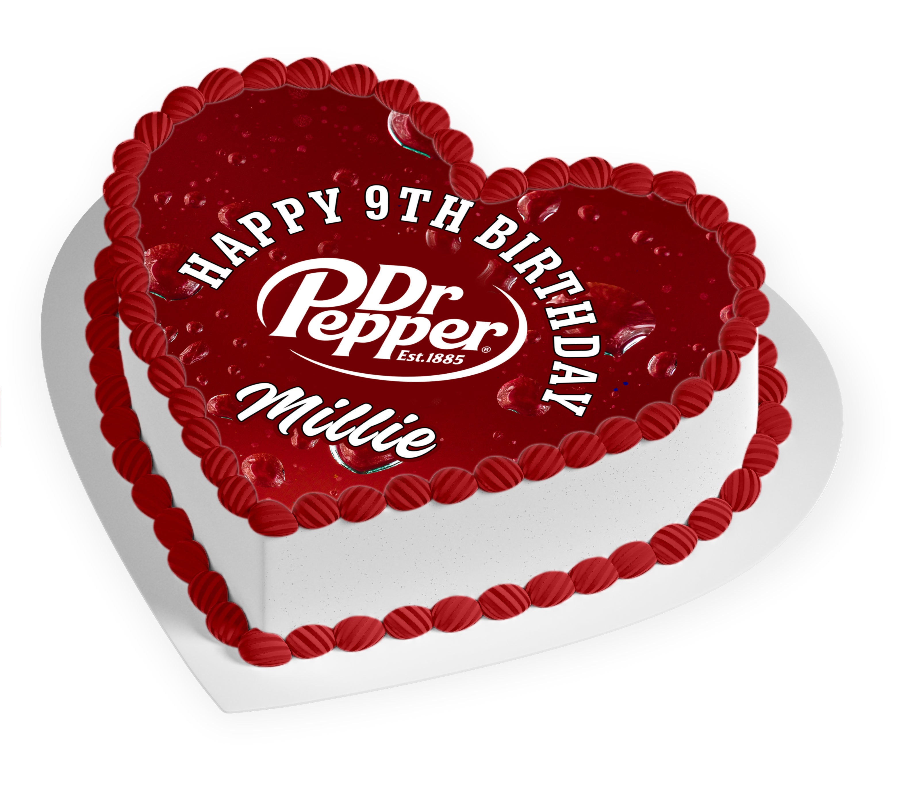 Dr Pepper Heart Shape - Personalized Edible Cake Topper | Custom Icing Sheet | Birthday Cake Decoration