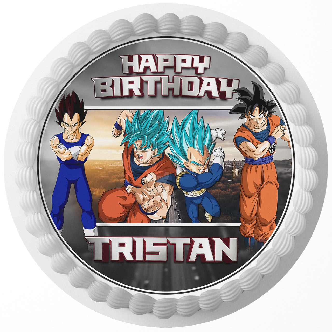 Dragon Figthers Z Goku vs Vegeta Saiyan Round – Icing Sheet Birth - Personalized Edible Cake Topper | Custom Icing Sheet | Birthday Cake Decoration
