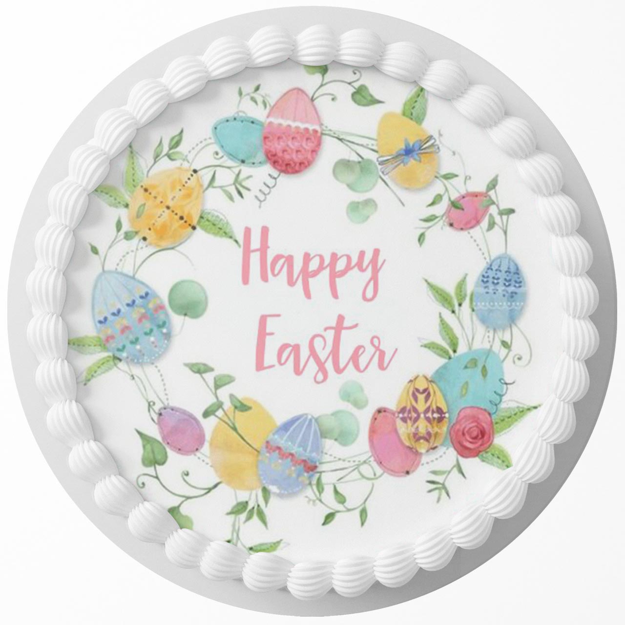 Easter Egg Wreath Round – Icing Sheet Birthday - Personalized Edible Cake Topper | Custom Icing Sheet | Birthday Cake Decoration | Photo Cake Image