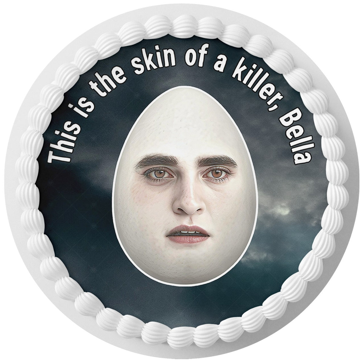Eggward Edward Cullen Meme Egg Edible Cake Topper Round Personalized Edible Cake Topper | Custom Icing Sheet | Birthday Cake Decoration
