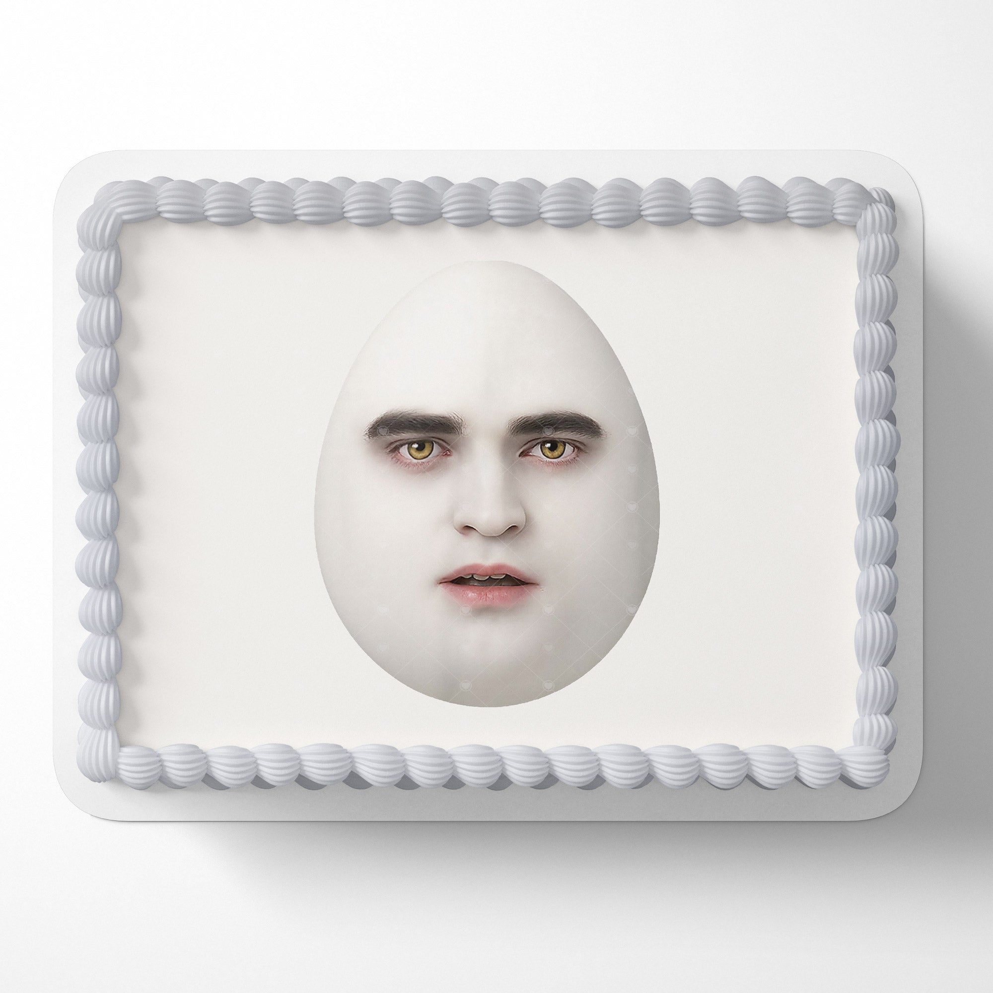 Eggward Twilight Meme Edward – Icing Sheet - Personalized Edible Cake Topper | Custom Icing Sheet | Birthday Cake Decoration | Photo Cake Image