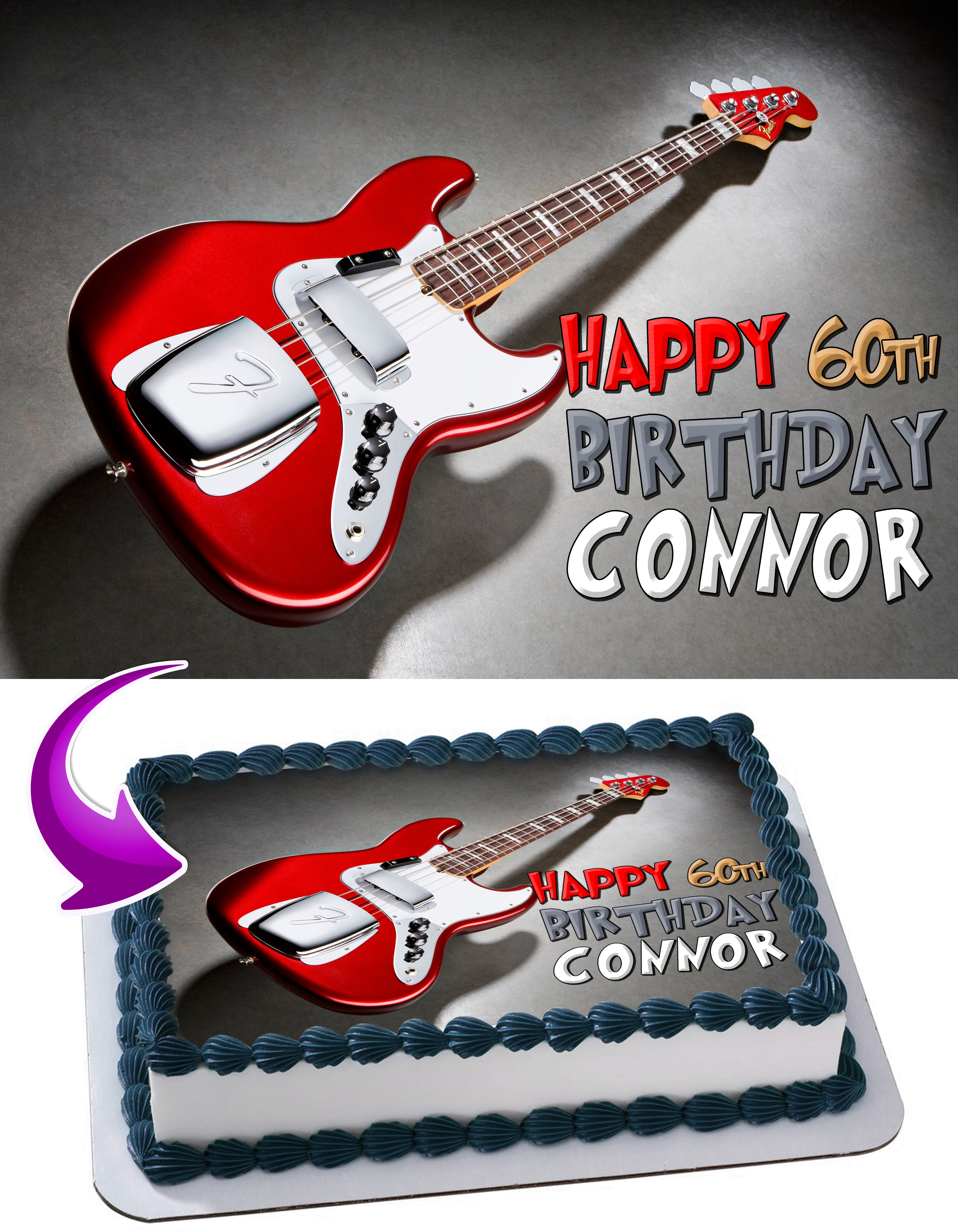 Electric Guitar Bass Edible Cake Topper
