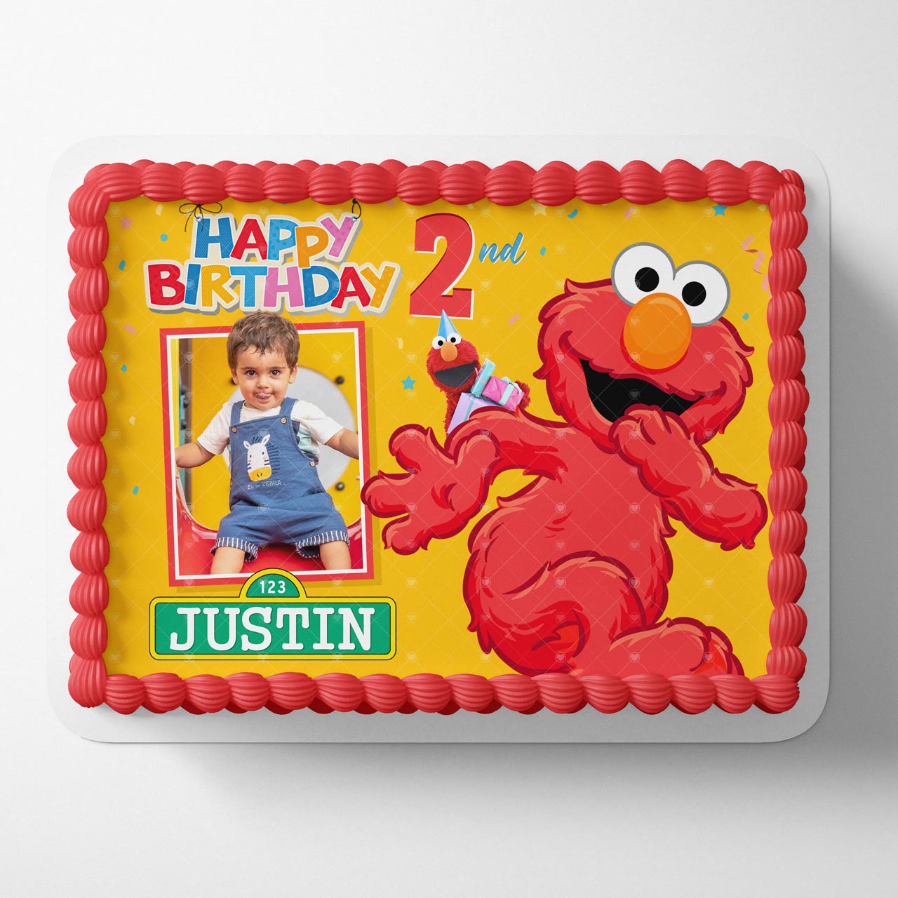 Elmo Sesame Street Photo Frame – Birthday Image - Personalized Edible Cake Topper | Custom Icing Sheet | Birthday Cake Decoration