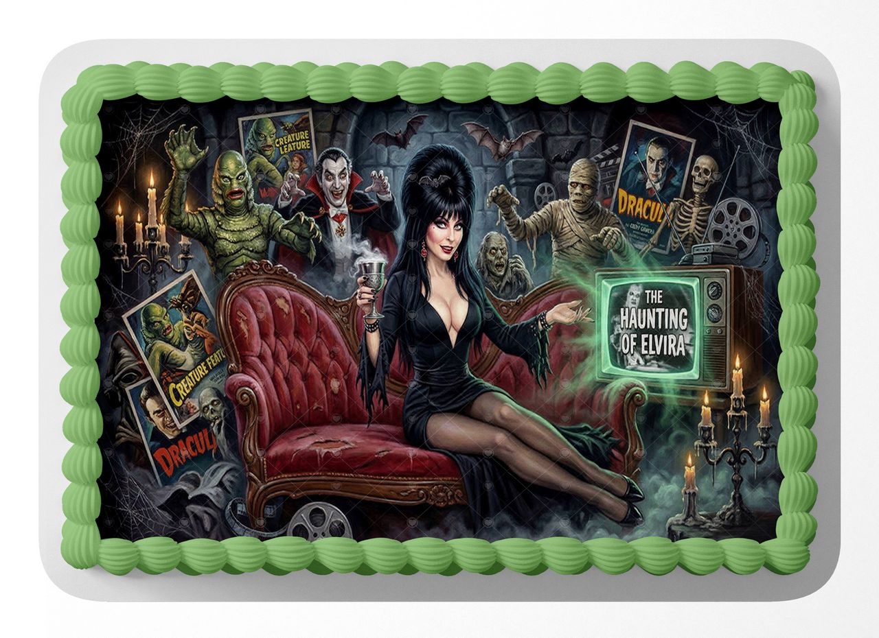 Elvira Movie Macabre TV Show edible cake topper