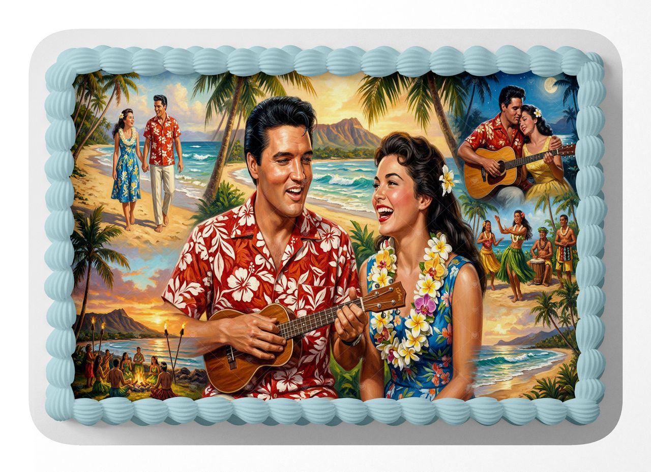 Elvis Presley Blue Hawaii edible cake topper