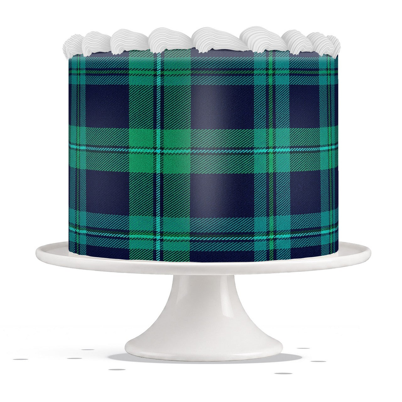 Emerald and Navy Plaid edible cake wrap strip icing sheet