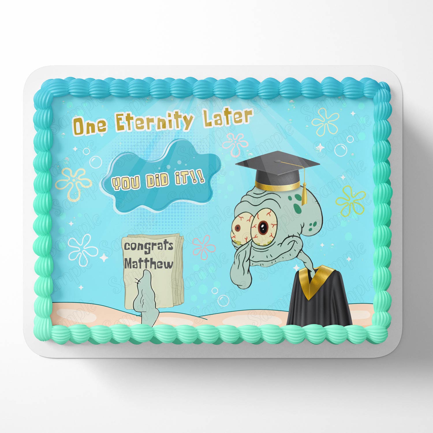 Squidward Tentacles Square Pants Boy Squarepants Congratulations You Did It University College Degree Diploma Blue Edible Cake Topper