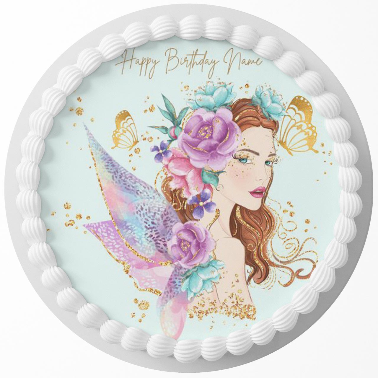 Fairy Lady Round – Icing Sheet Birthday - Personalized Edible Cake Topper | Custom Icing Sheet | Birthday Cake Decoration | Photo Cake Image