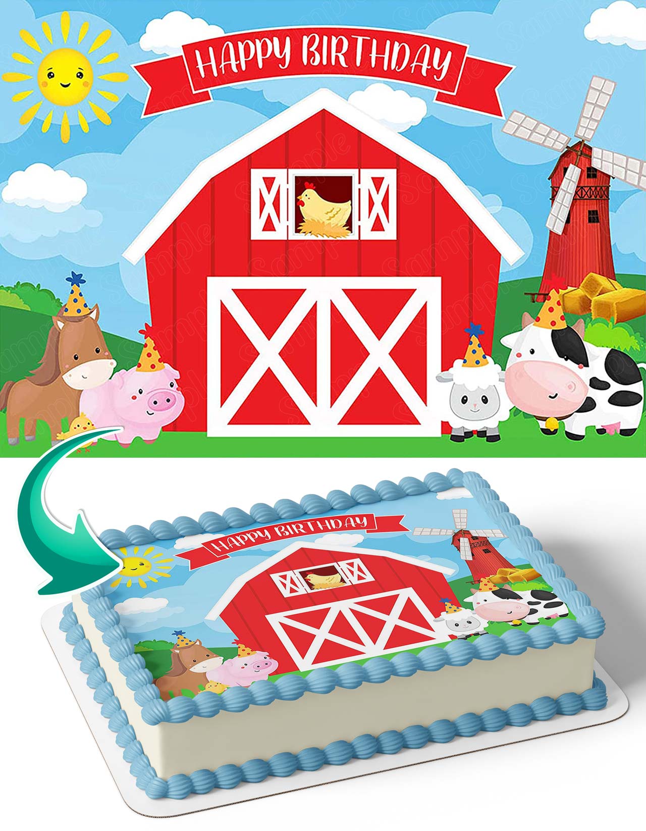 Farm Animals Birthday Pig Cow Sheep Horse Chicken Edible Cake Topper