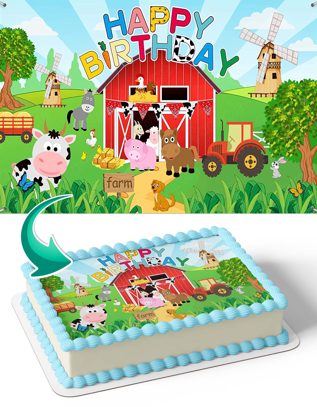 Farm Animals Pic Cow Sheep Horse Chicken Friends Edible Cake Topper