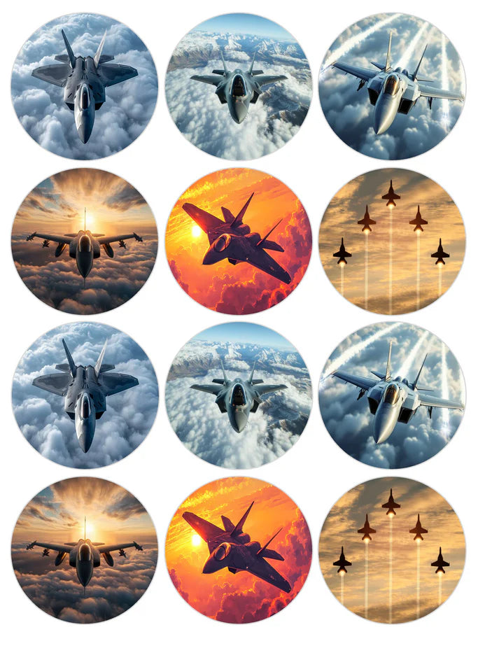 Fighter Jet Edible Cupcake Toppers Icing Sheet or Wafer Paper