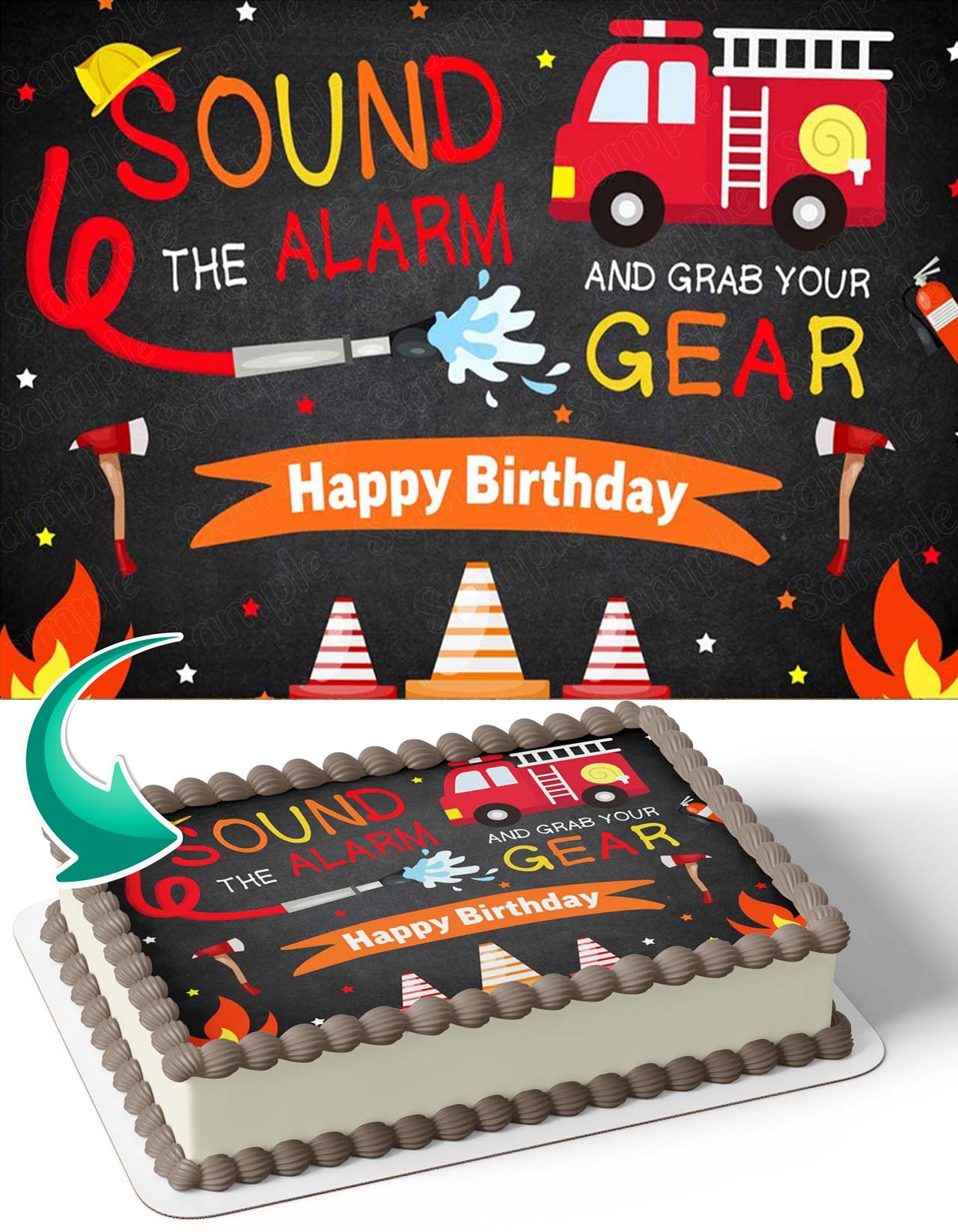 Fire Rescue Firefighters Fire Kids Edible Cake Topper