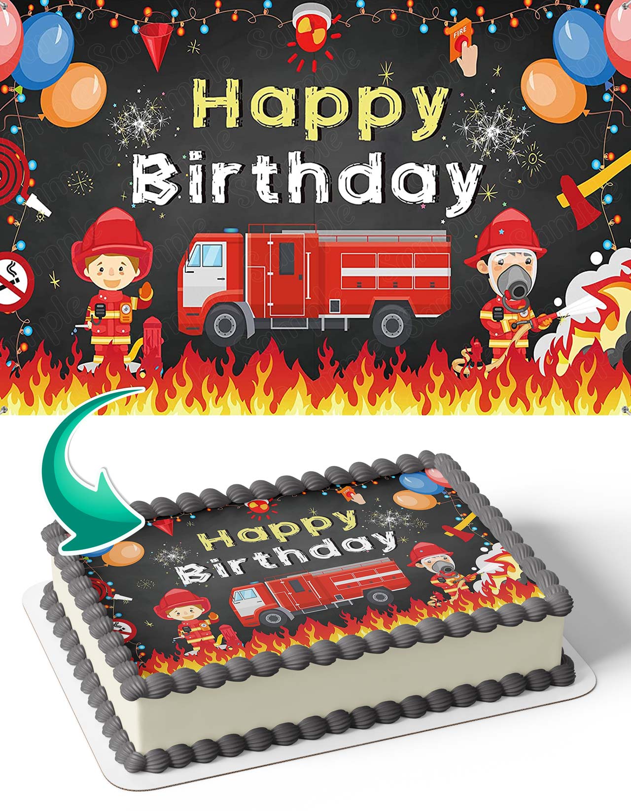 Firefighters Fire Rescue Kids Edible Cake Topper