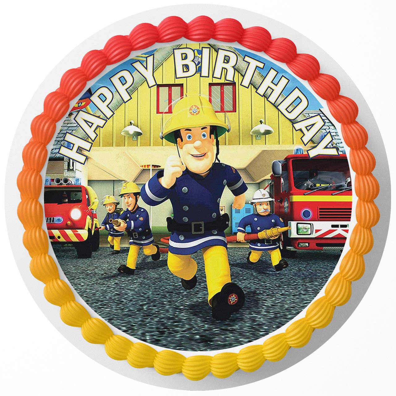 Fireman Sam Round – Icing Sheet Birthday - Personalized Edible Cake Topper | Custom Icing Sheet | Birthday Cake Decoration | Photo Cake Image