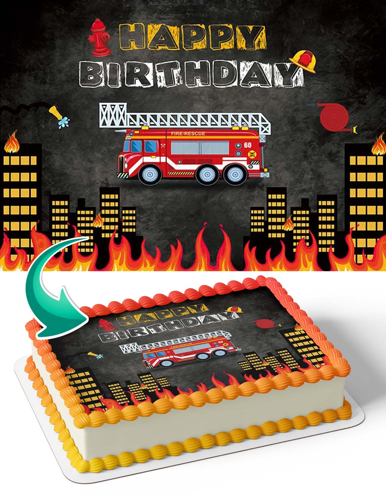 Firetruck Fire Rescue Kids Boys Firefighter FTR Edible Cake Topper