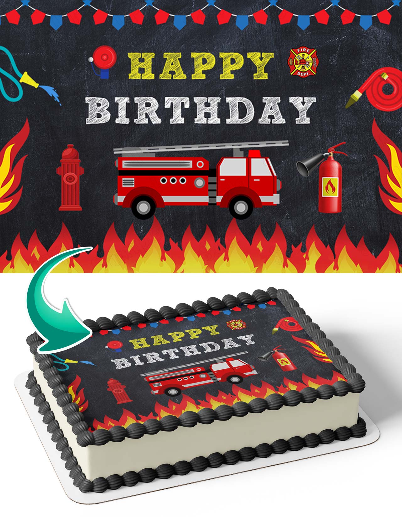 Firetruck Fire Rescue Kids Boys Firefighter RFT Edible Cake Topper