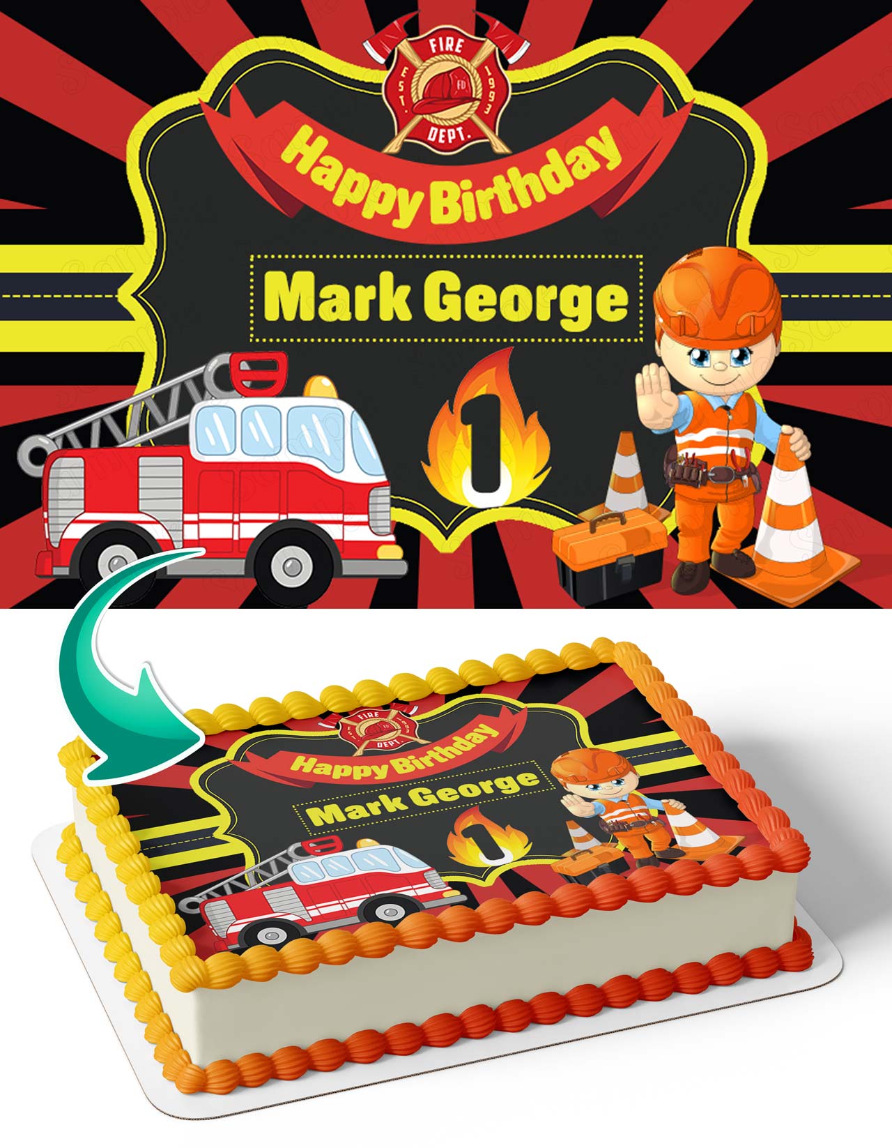 Firetruck Fire Worker Rescue Kids Boys Firefighter RFW Edible Cake Topper