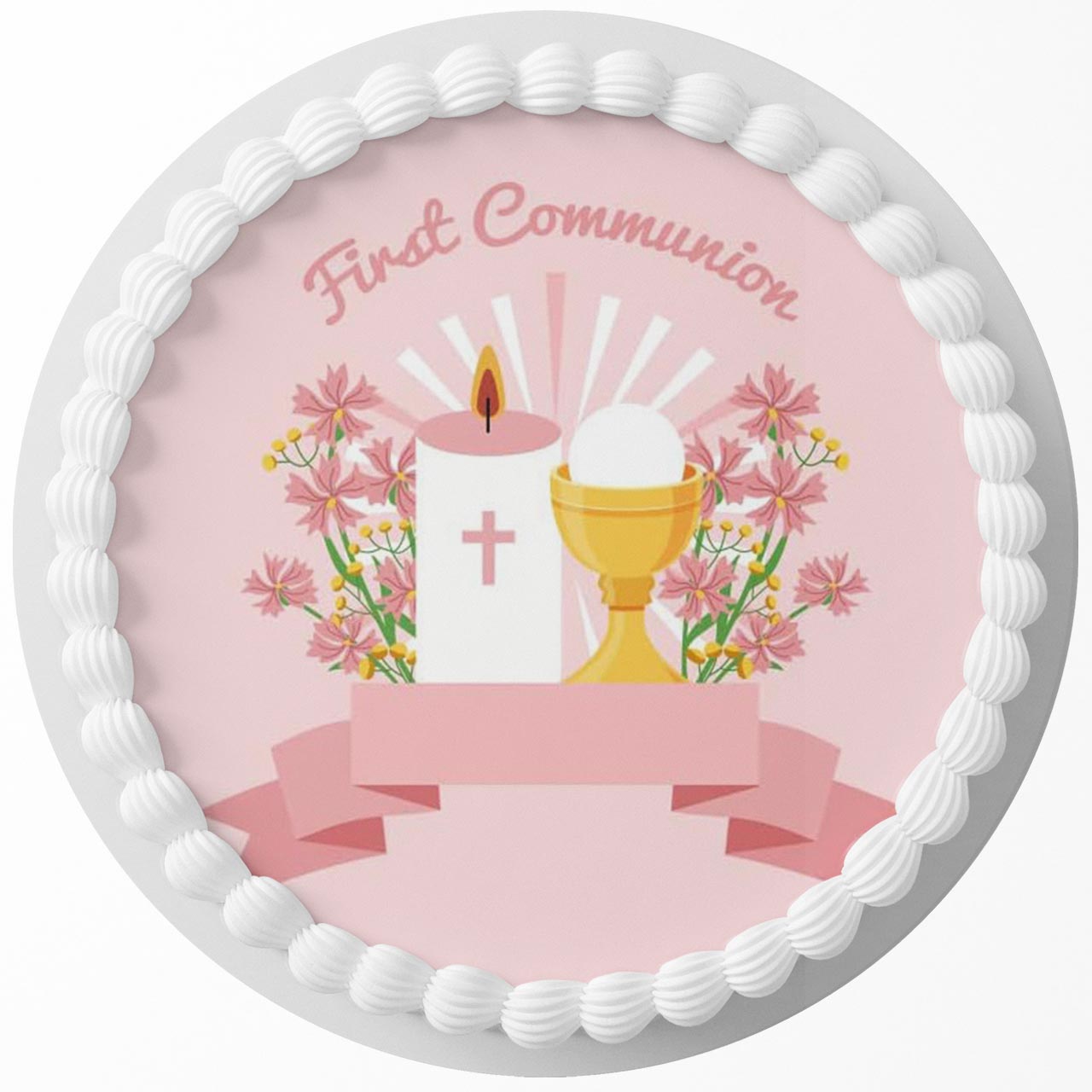 First Communion Girls AHP Round – Icing Sheet Birthday - Personalized Edible Cake Topper | Custom Icing Sheet | Birthday Cake Decoration