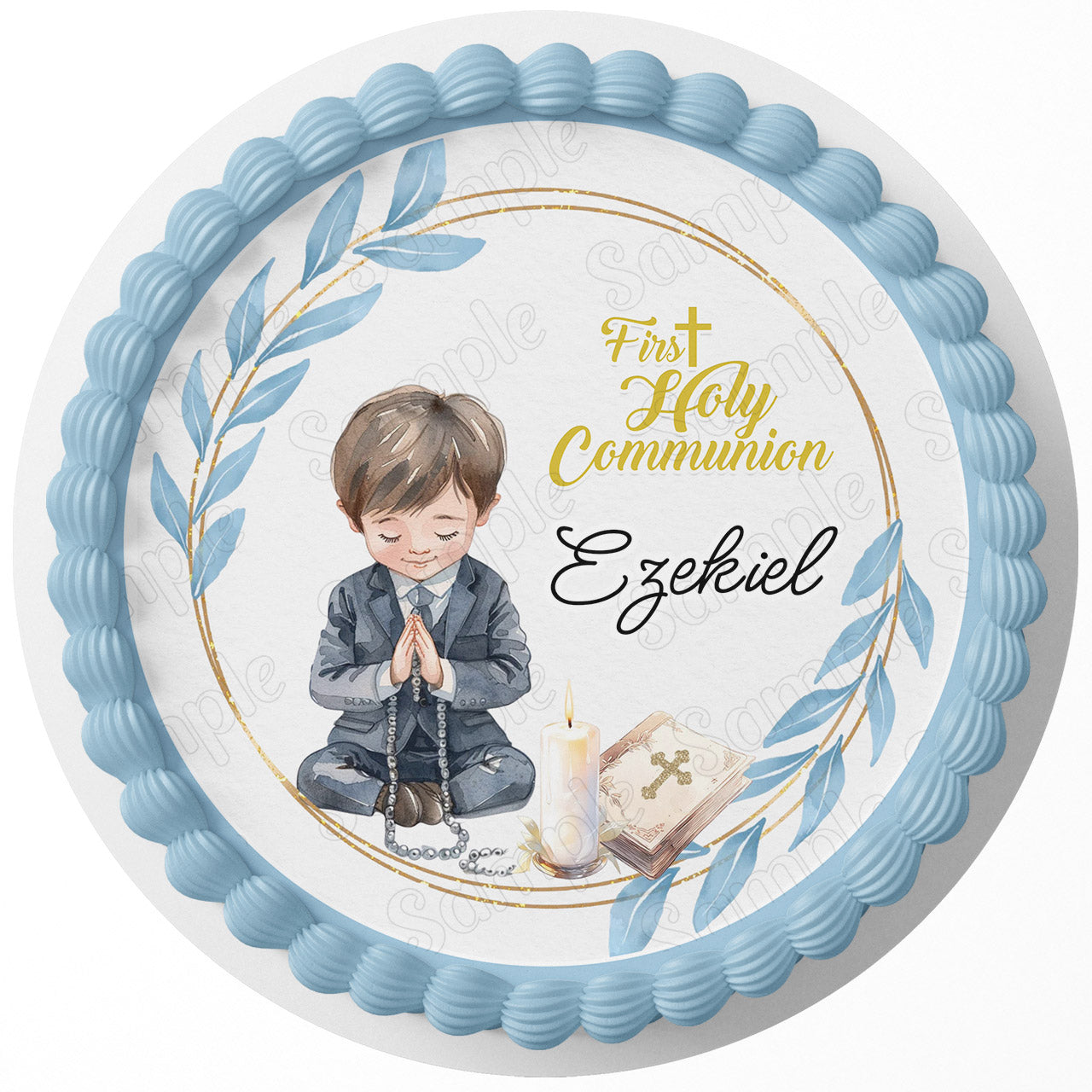 First Holy Communion Boy RGS Round – Icing Sheet Birthday - Personalized Edible Cake Topper | Custom Icing Sheet | Birthday Cake Decoration