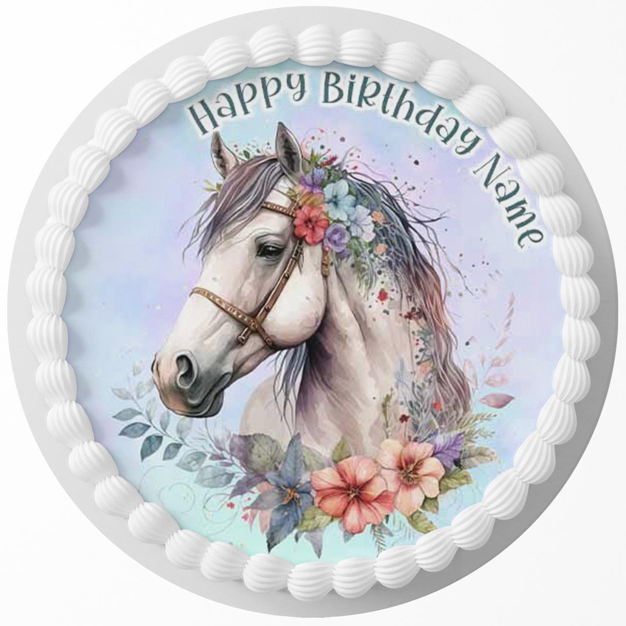 Floral Horse Round – Icing Sheet Birthday - Personalized Edible Cake Topper | Custom Icing Sheet | Birthday Cake Decoration | Photo Cake Image