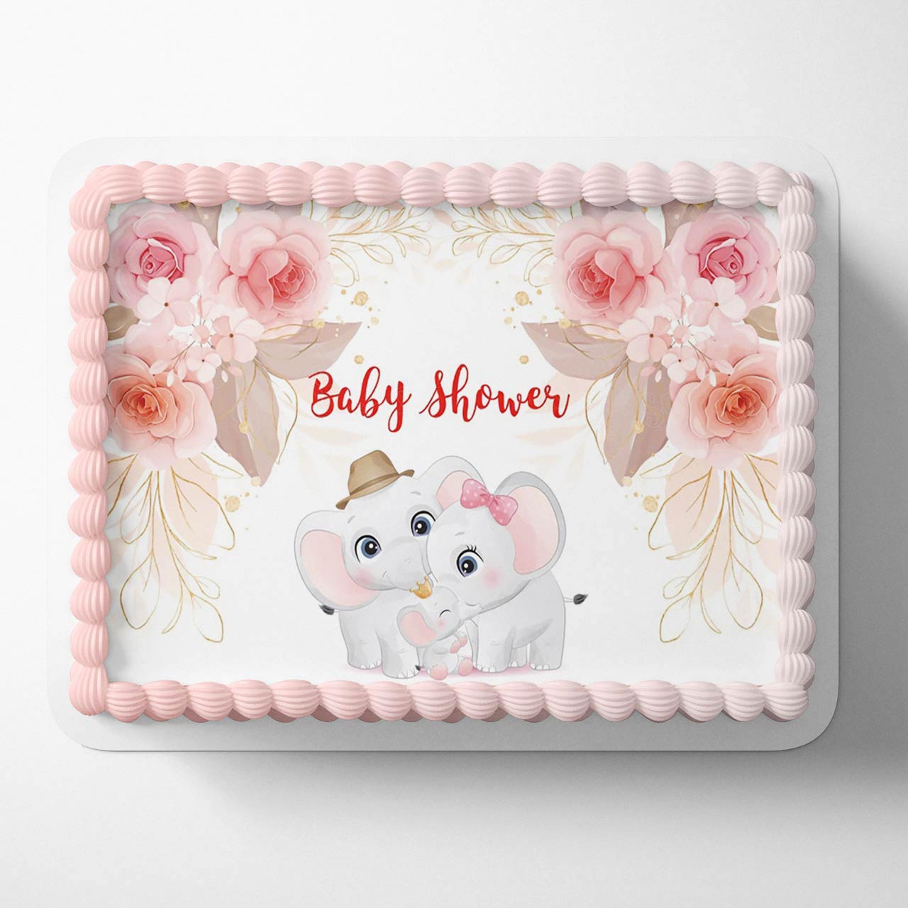 Floral Elephant Pink Baby Shower BSP Edible Cake Topper