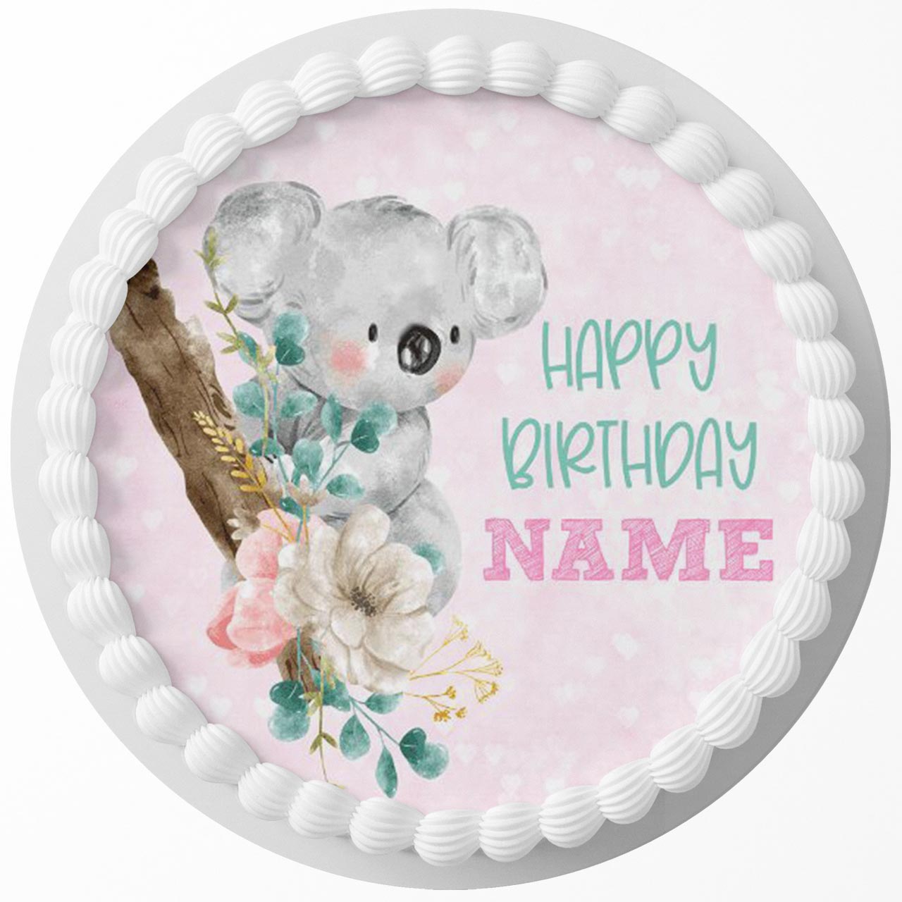 Floral Koala ZKT Round – Icing Sheet Birthday - Personalized Edible Cake Topper | Custom Icing Sheet | Birthday Cake Decoration | Photo Cake Image