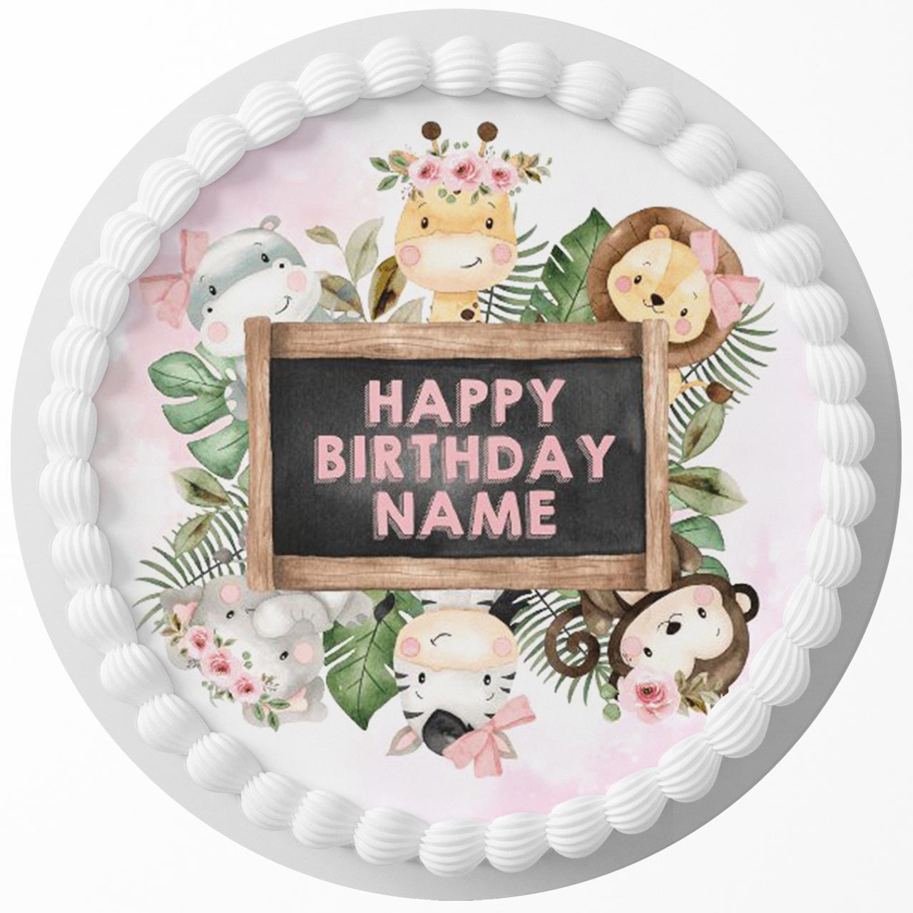 Floral Safari Chalkboa Round – Icing Sheet Birthday - Personalized Edible Cake Topper | Custom Icing Sheet | Birthday Cake Decoration