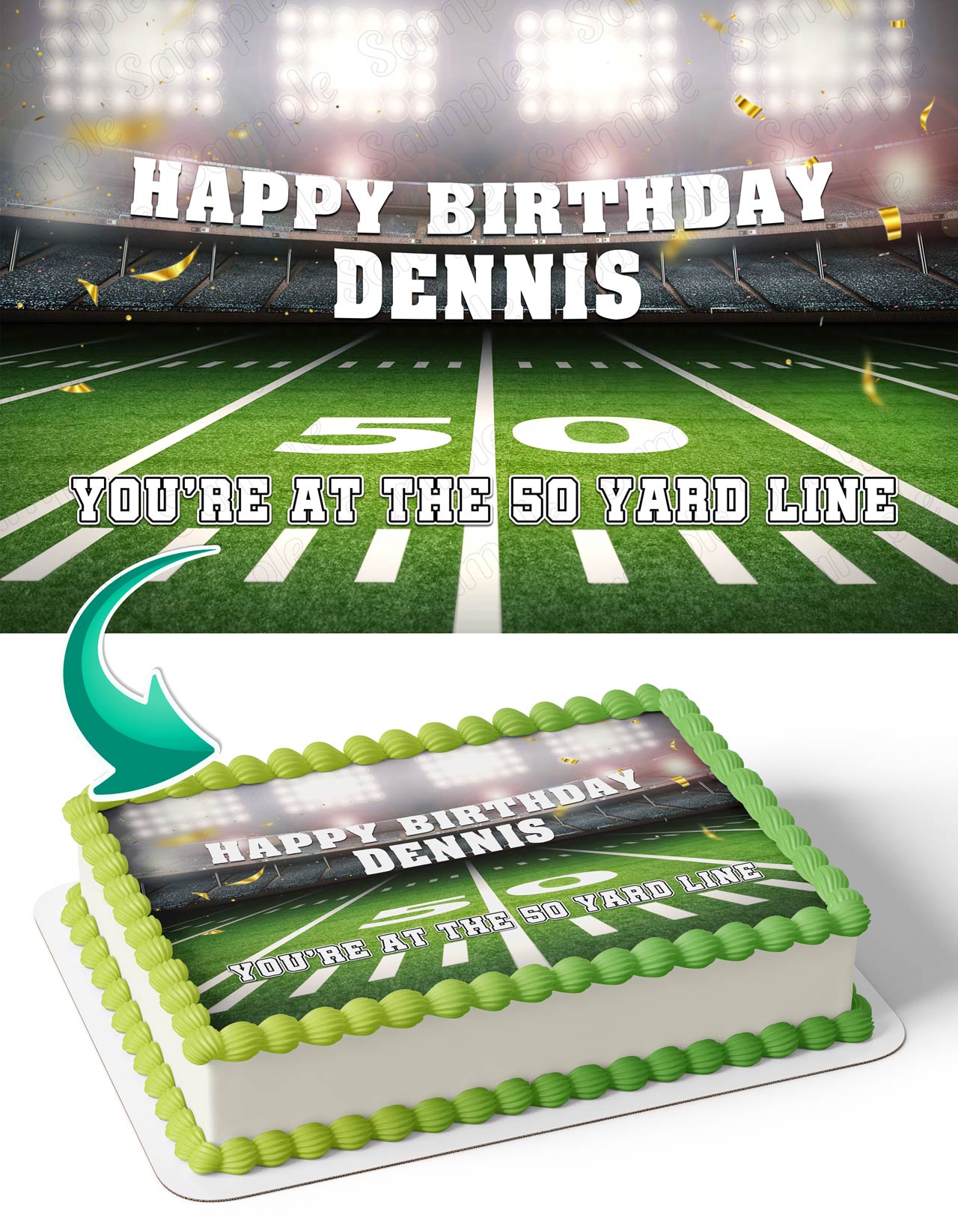 Football Field 50 Years Edible Cake Topper