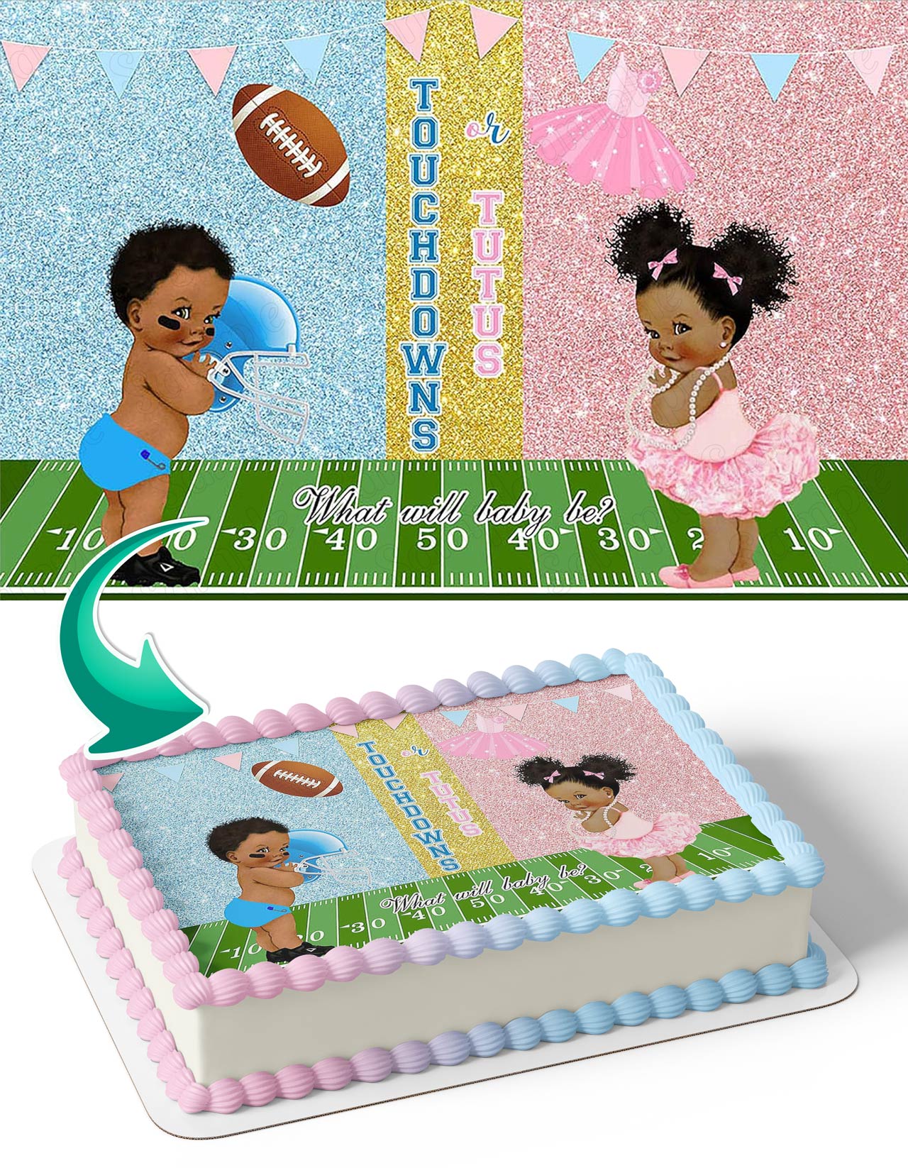 Football Touchdowns or Tutus Gender Reveal Edible Cake Topper