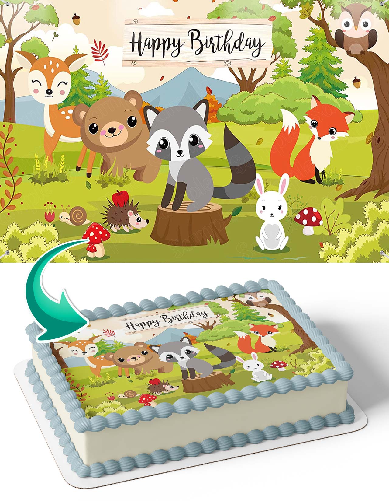 Forest Animal Fox Bear Rabbit Deer Wild Life Kids Edible Cake Topper