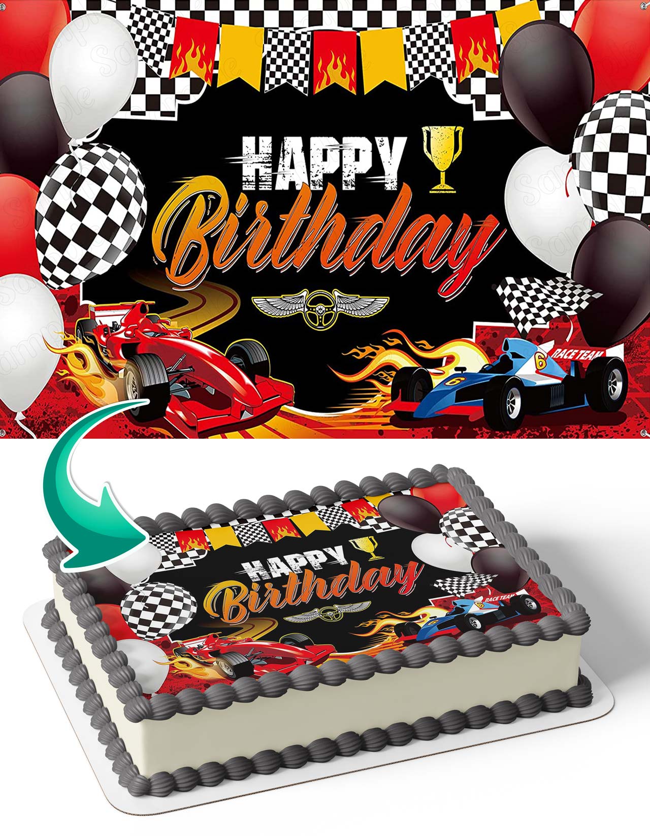 One Formula Cars Racing Kids Edible Cake Topper