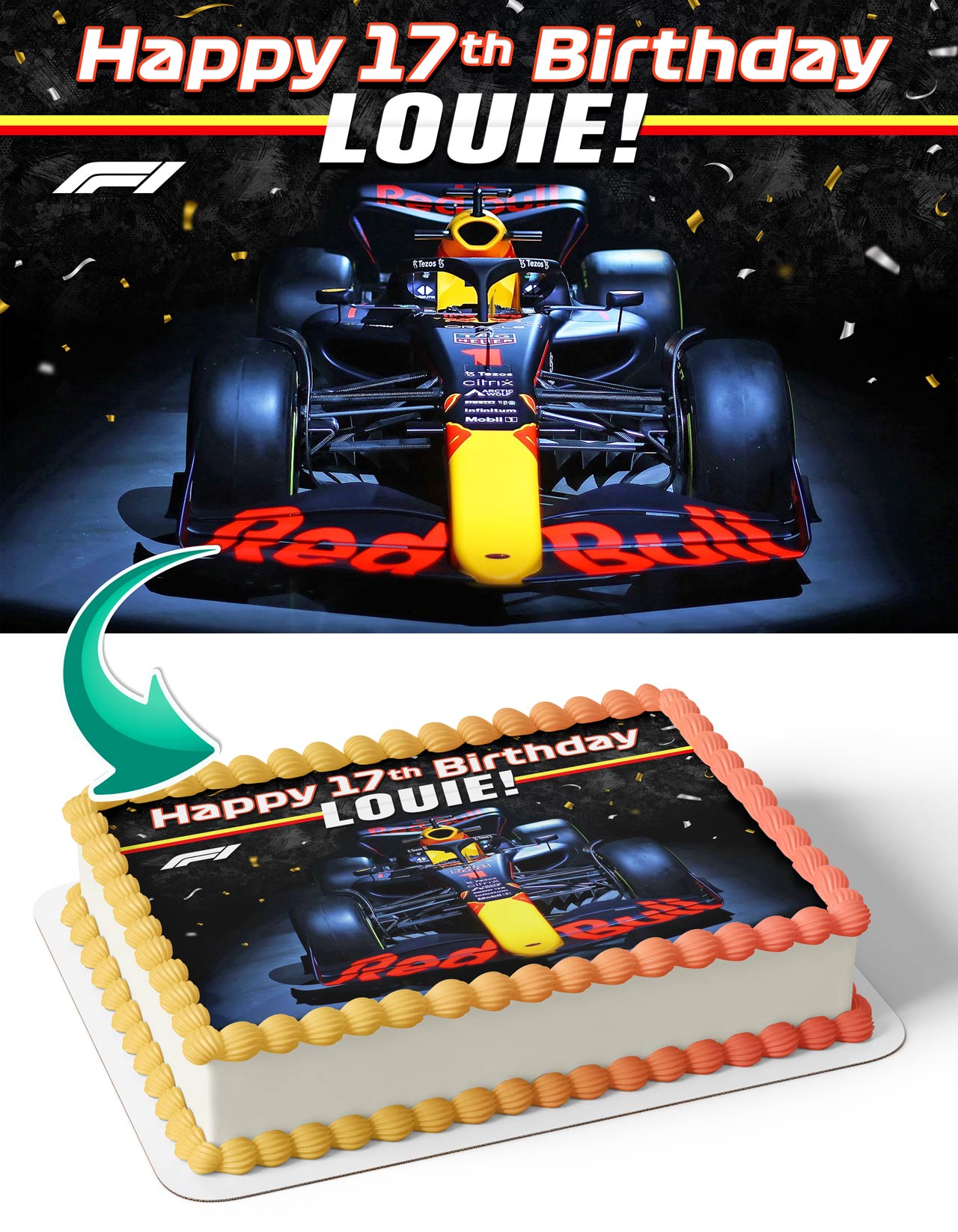 Formula Cars Redbull Team Max Verstappen Edible Cake Topper