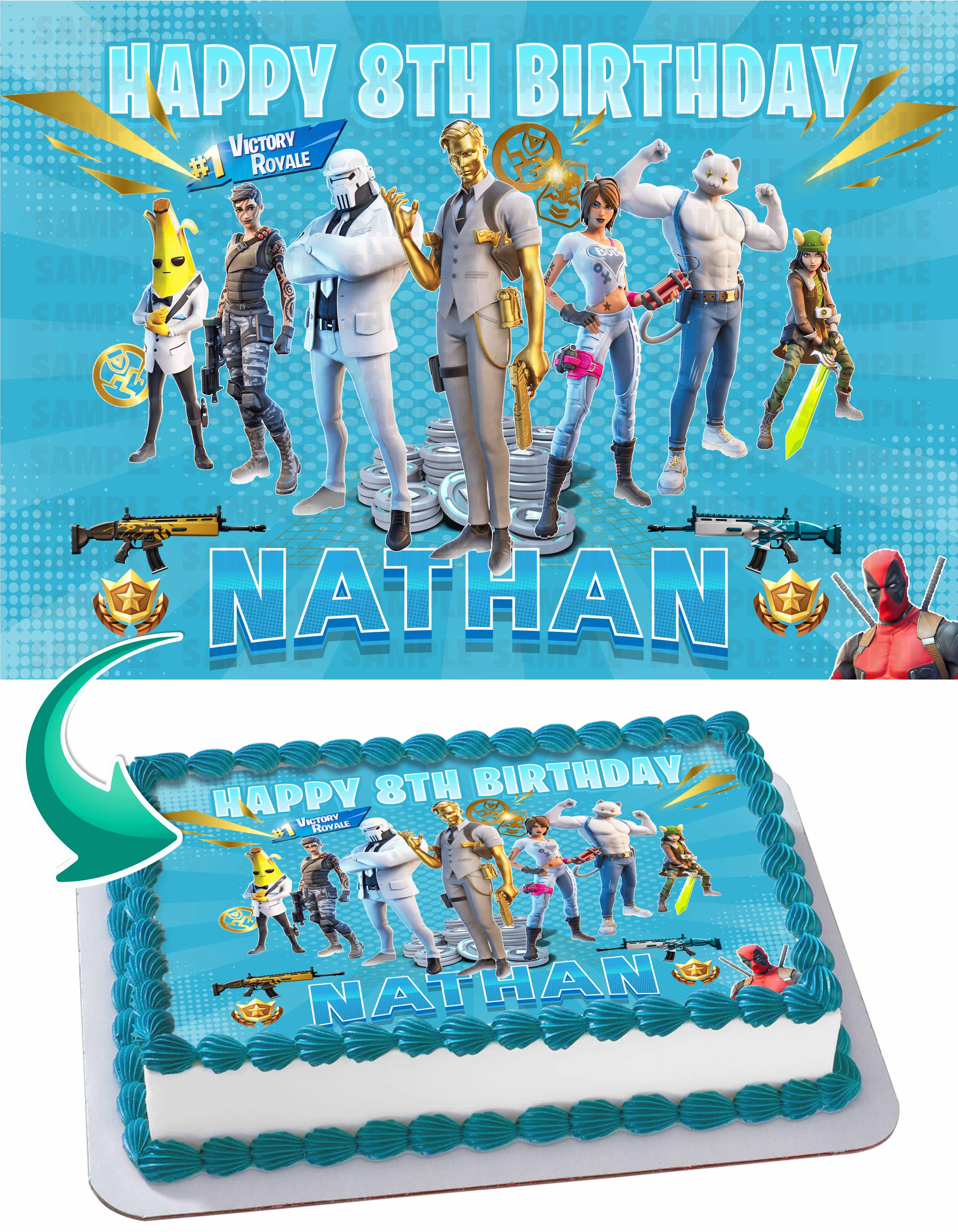 Fornite Battle Royale Gamers Kids Gold Edible Cake Topper