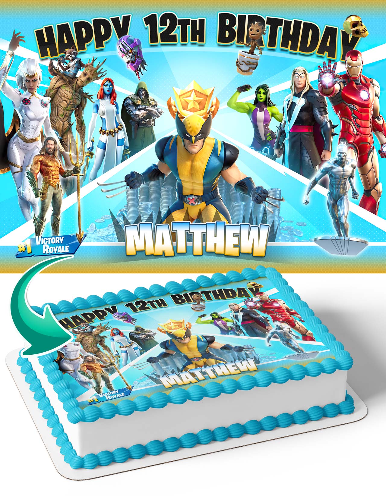 Fornite Battle Royale Gamers Kids Wolverin Edible Cake Topper