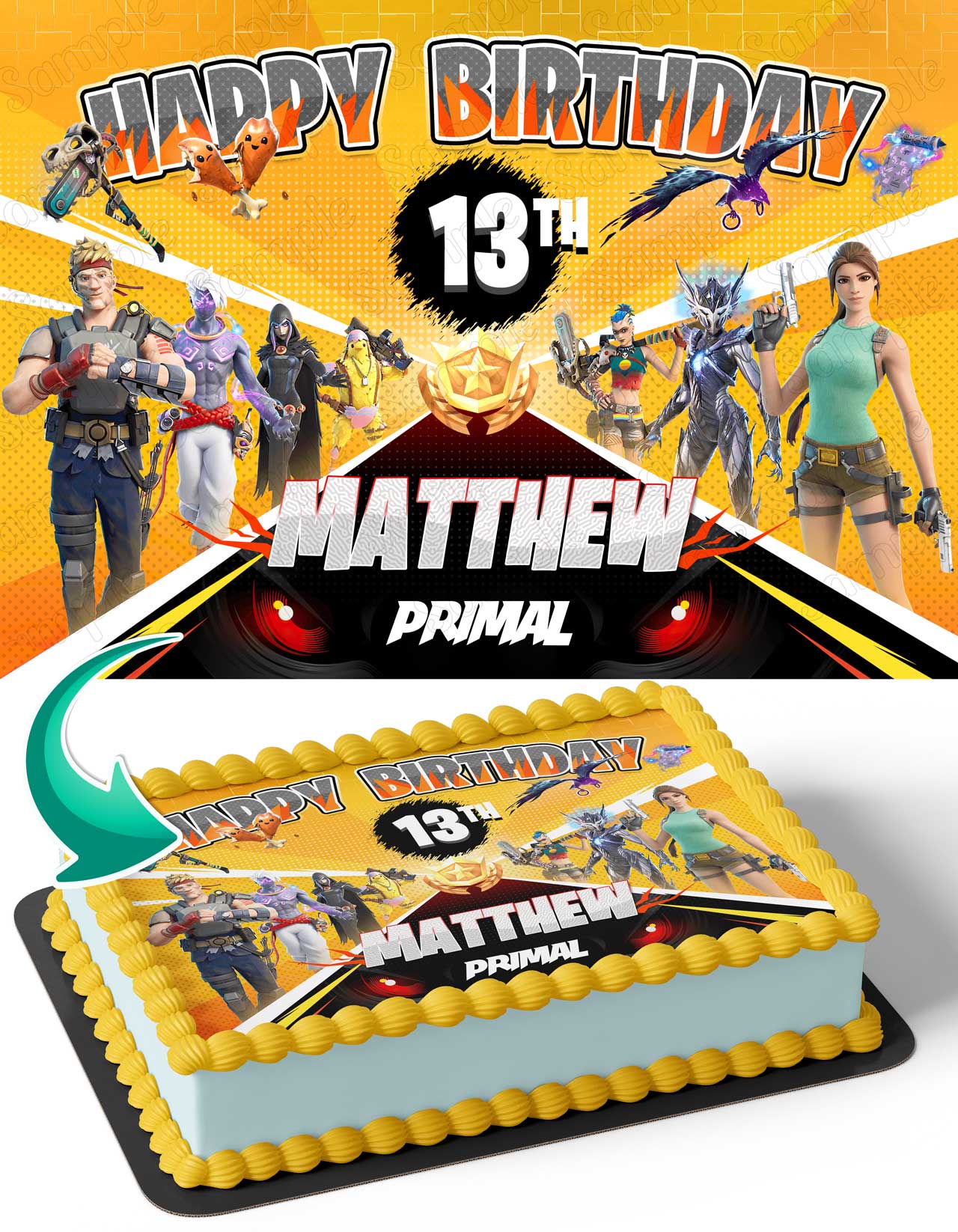 Fornite Battle Royale Gamers Kids Yellow Edible Cake Topper
