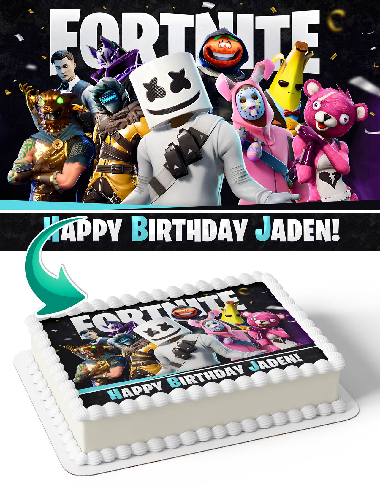Fort Battle NiteMarshmello Peely Cuddle Team Leader Edible Cake Topper