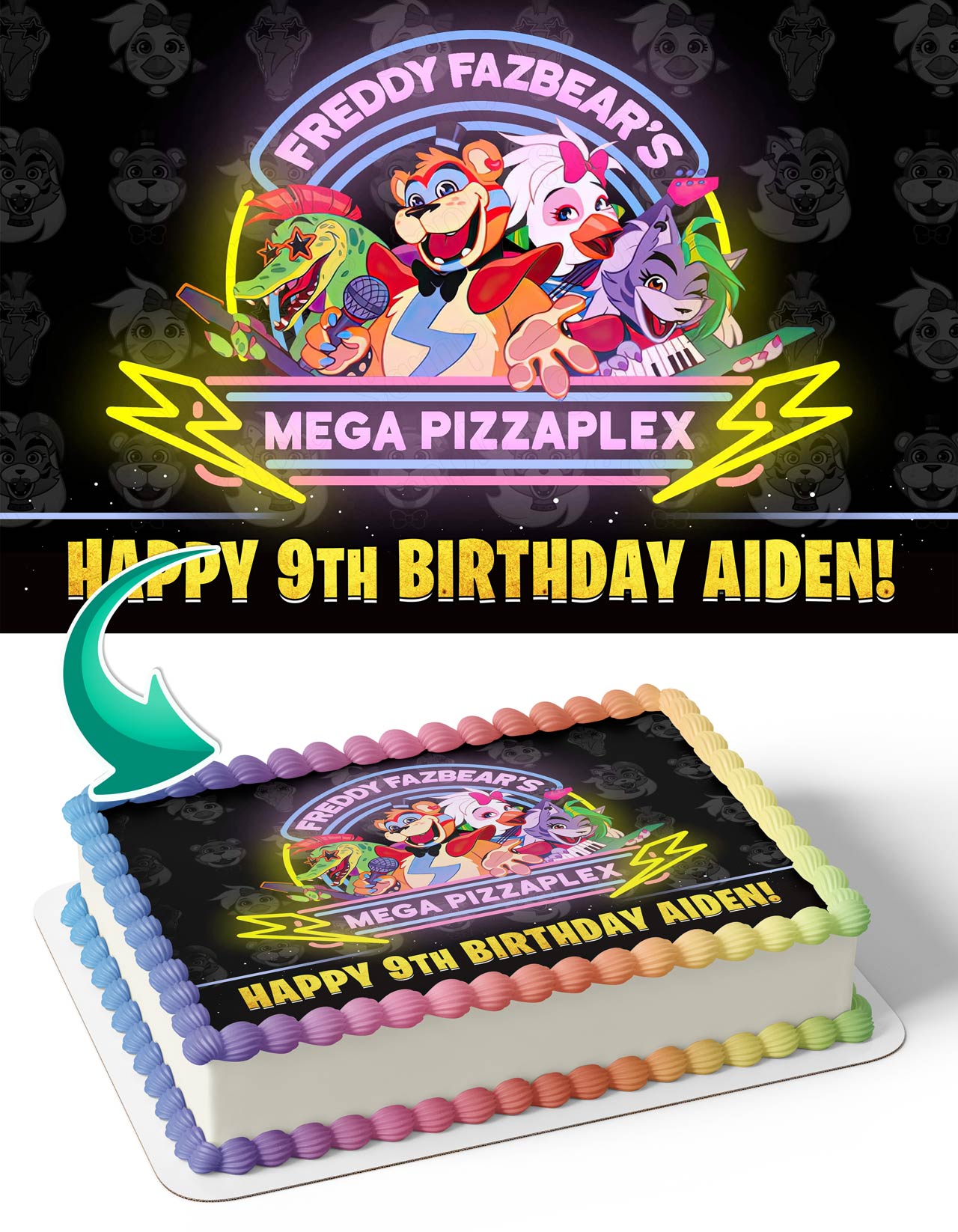 Freddy Fazbears Mega Pizzaplex Edible Cake Topper