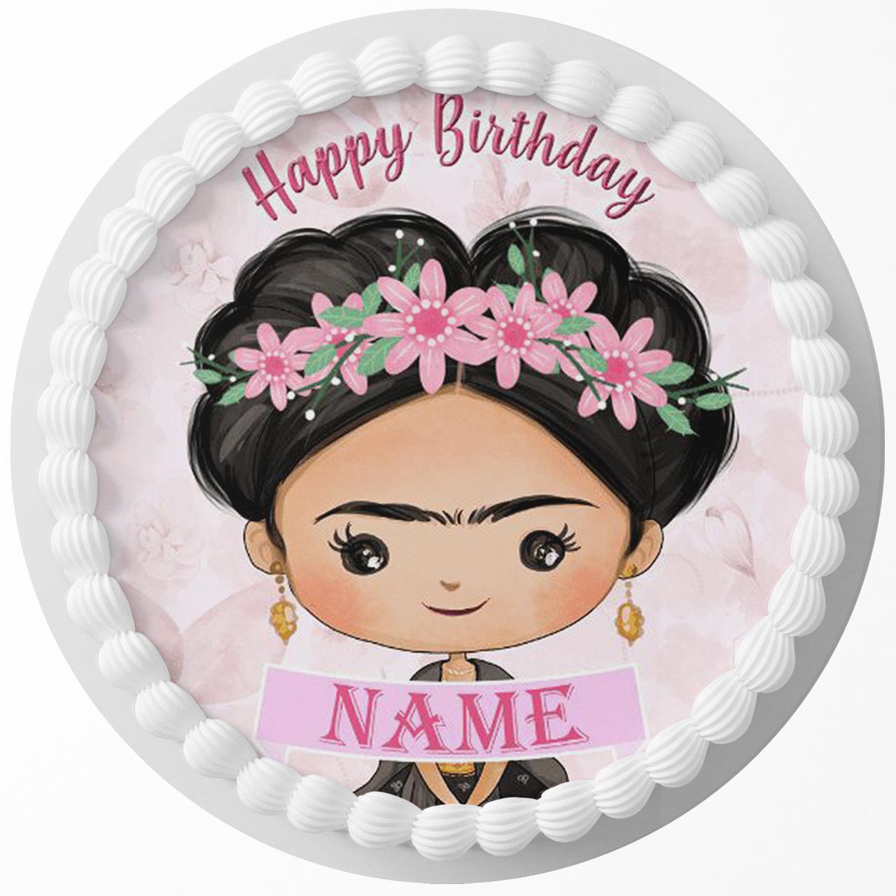 Frida Inspired Round – Icing Sheet Birthday - Personalized Edible Cake Topper | Custom Icing Sheet | Birthday Cake Decoration | Photo Cake Image