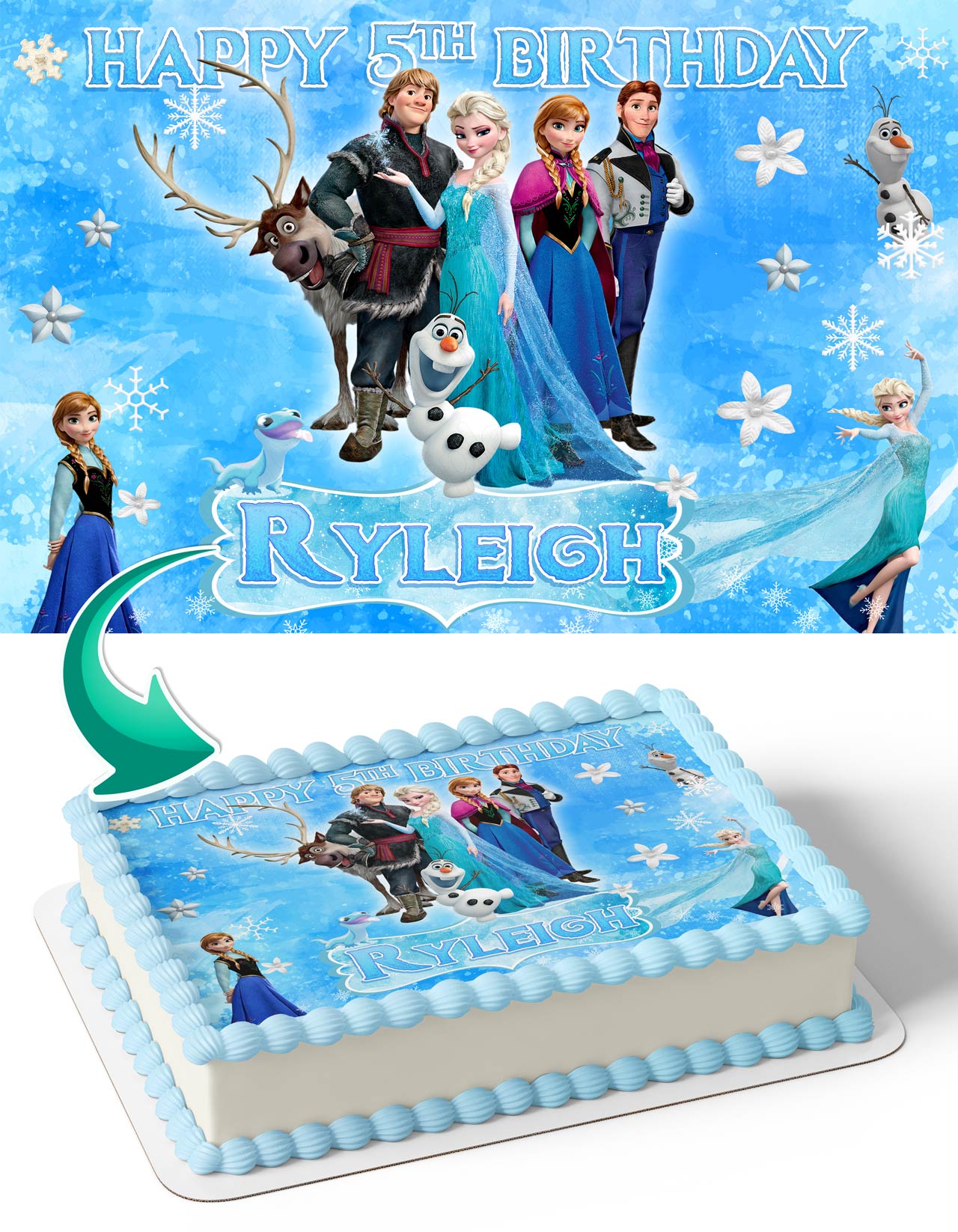 Frozen Anna Elsa Ice Kids Girls Themed Edible Cake Topper