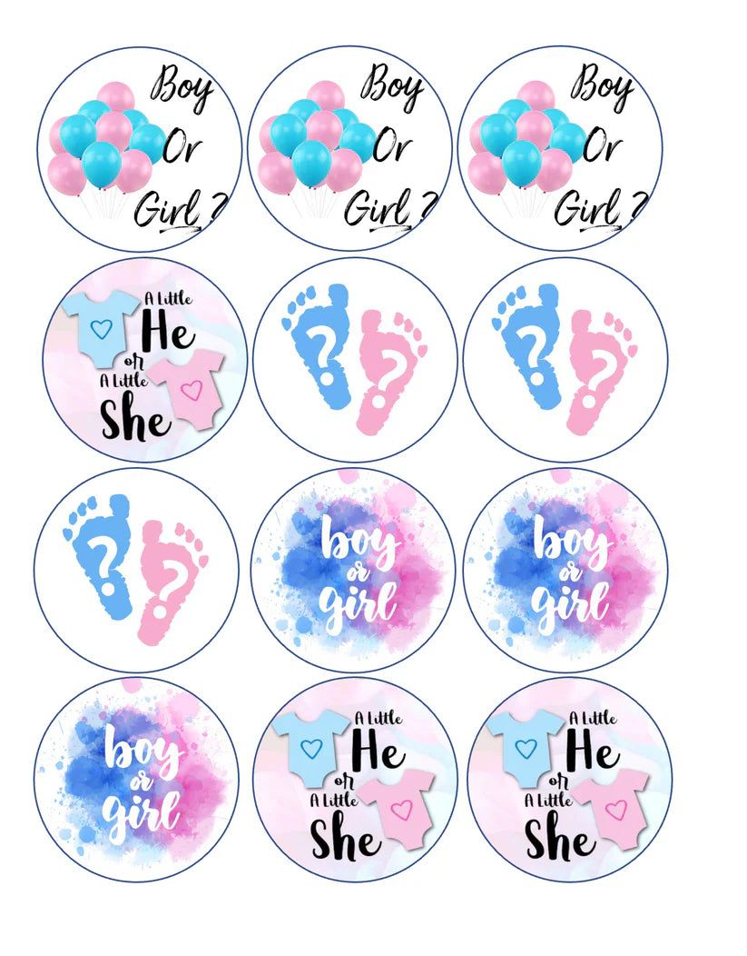 Gender Reveal Party Edible Cupcake Toppers Icing Sheet or Wafer Paper
