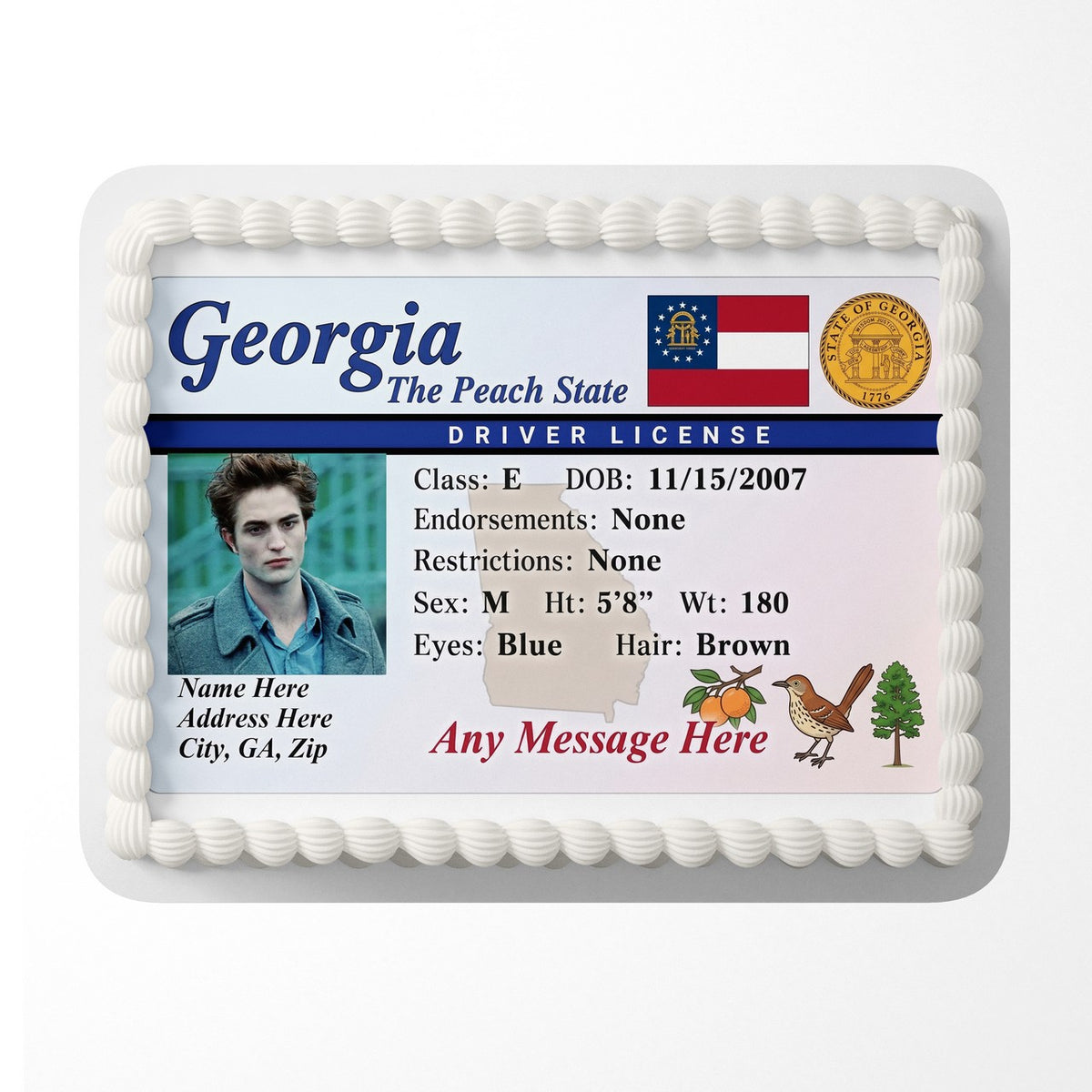 Georgia Driver License Edible Cake Topper – Custom Photo Birthday Icing Sheet