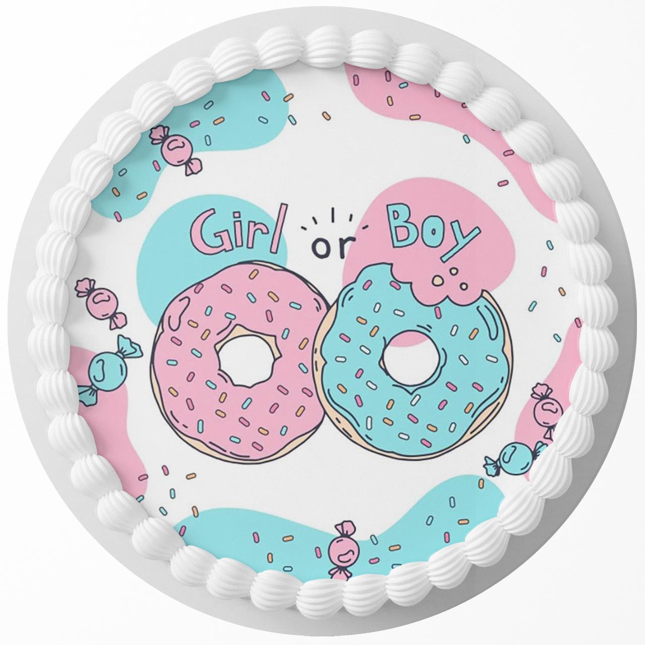 Girl or Boy Gender Reveal Candy Sweet Donut Ice Cream Round – Ici - Personalized Edible Cake Topper | Custom Icing Sheet | Birthday Cake Decoration