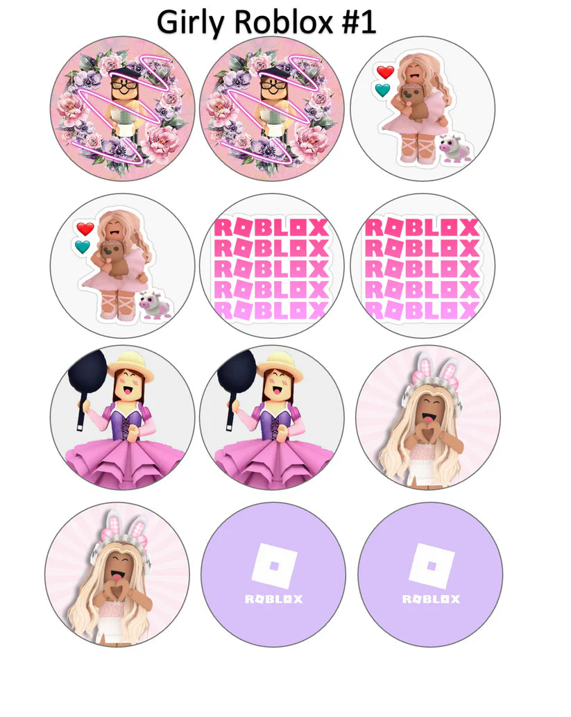 Girly Roblox Edible Cupcake Toppers Icing Sheet or Wafer Paper