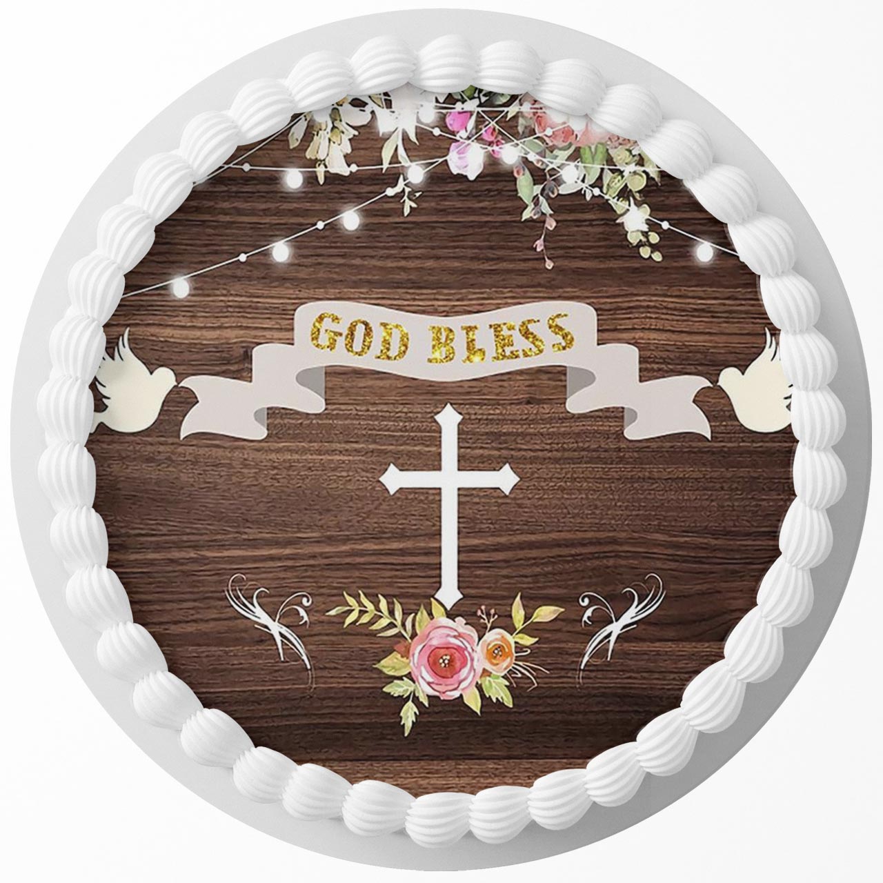 God Bless Communion Cross Round – Icing Sheet Birthday - Personalized Edible Cake Topper | Custom Icing Sheet | Birthday Cake Decoration