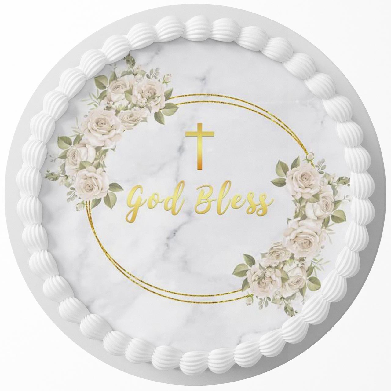 God Bless Communion Cross TNB Round – Icing Sheet Birthday - Personalized Edible Cake Topper | Custom Icing Sheet | Birthday Cake Decoration