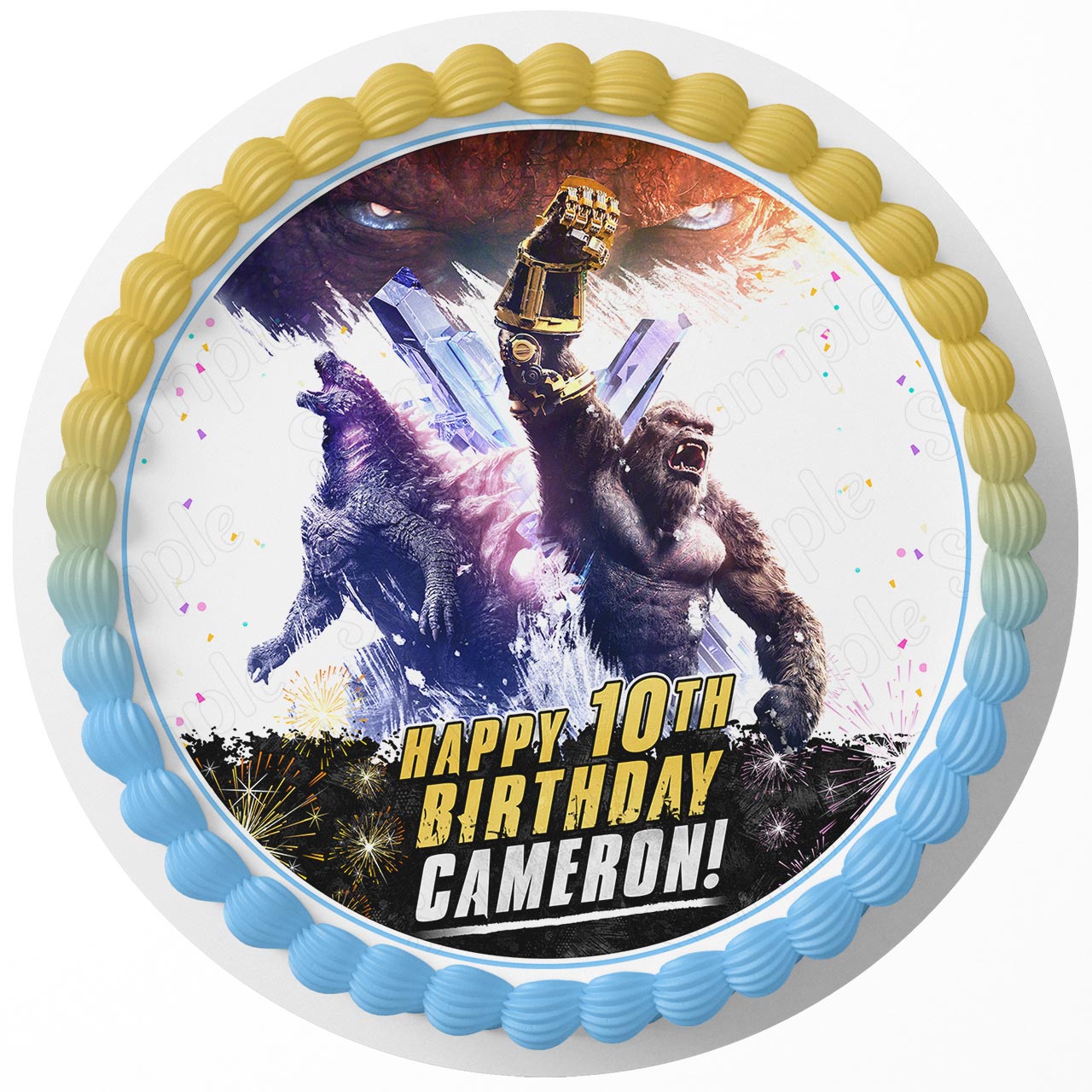 Godzilla x Kong The New Empire Round – Icing Sheet Birthday - Personalized Edible Cake Topper | Custom Icing Sheet | Birthday Cake Decoration