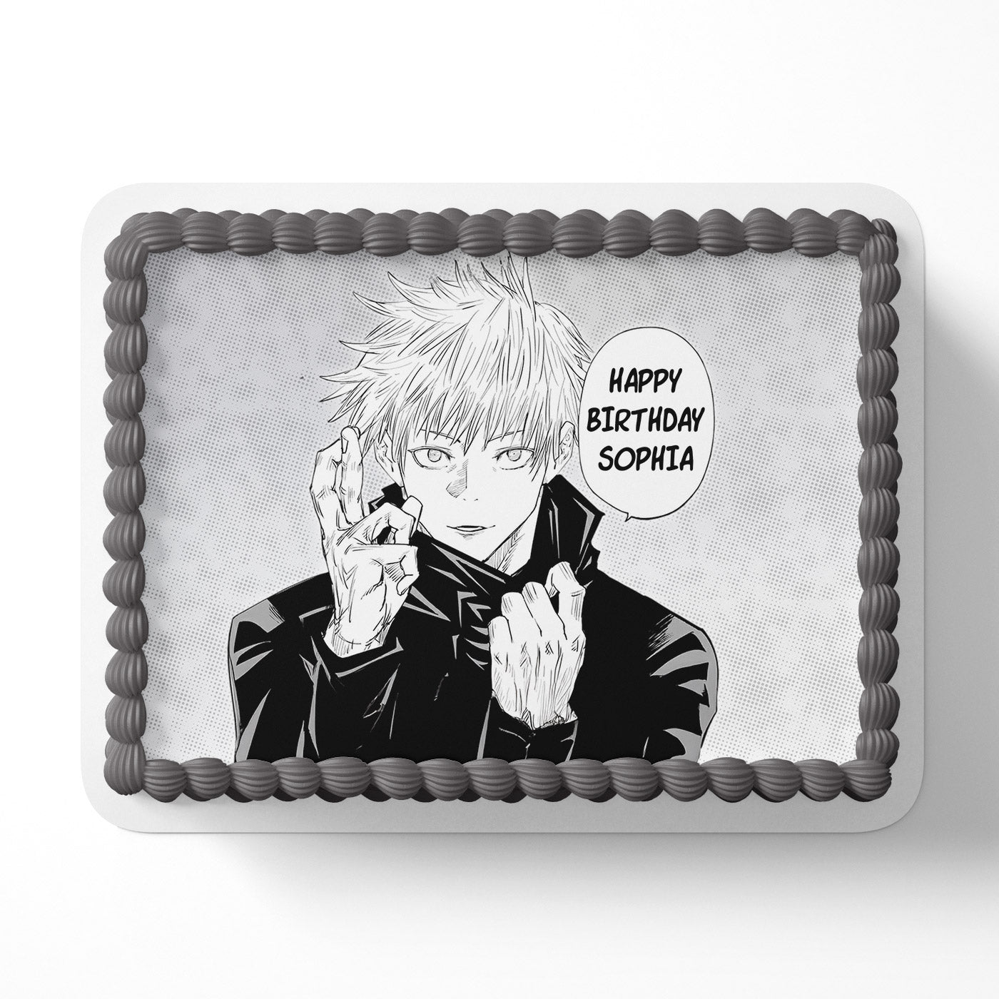 Satoru Gojo JuJujutsu Kaisen Manga Black White Icing Sheet - Edible Cake Topper | Birthday Cake Decoration | Photo Cake Image
