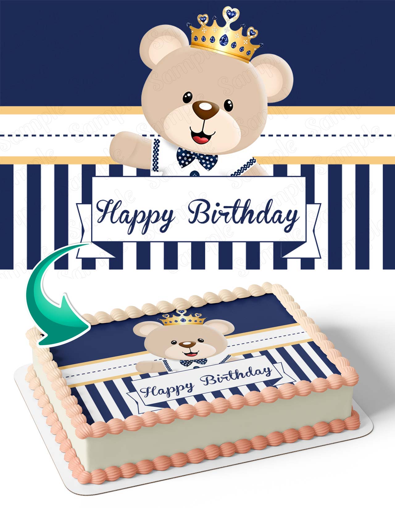 Gold Crown Royal Boy Teddy Bear BTB Edible Cake Topper