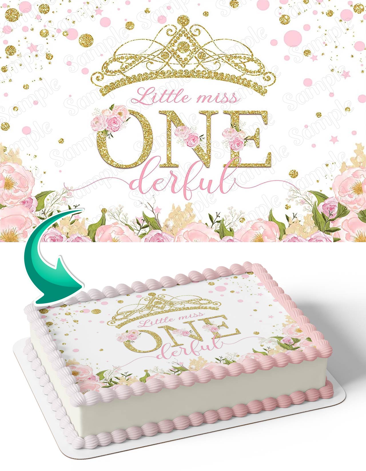 Gold Crown Princess 1st Miss Onederful Edible Cake Topper